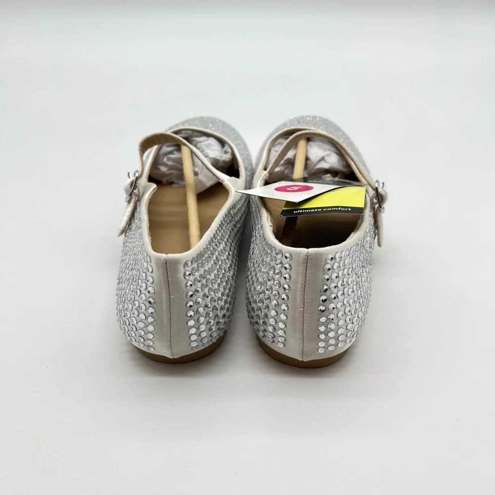 Art Class Nell Rhinestone Mary Jane Flats Off White Satin Kids Size 5 NWT